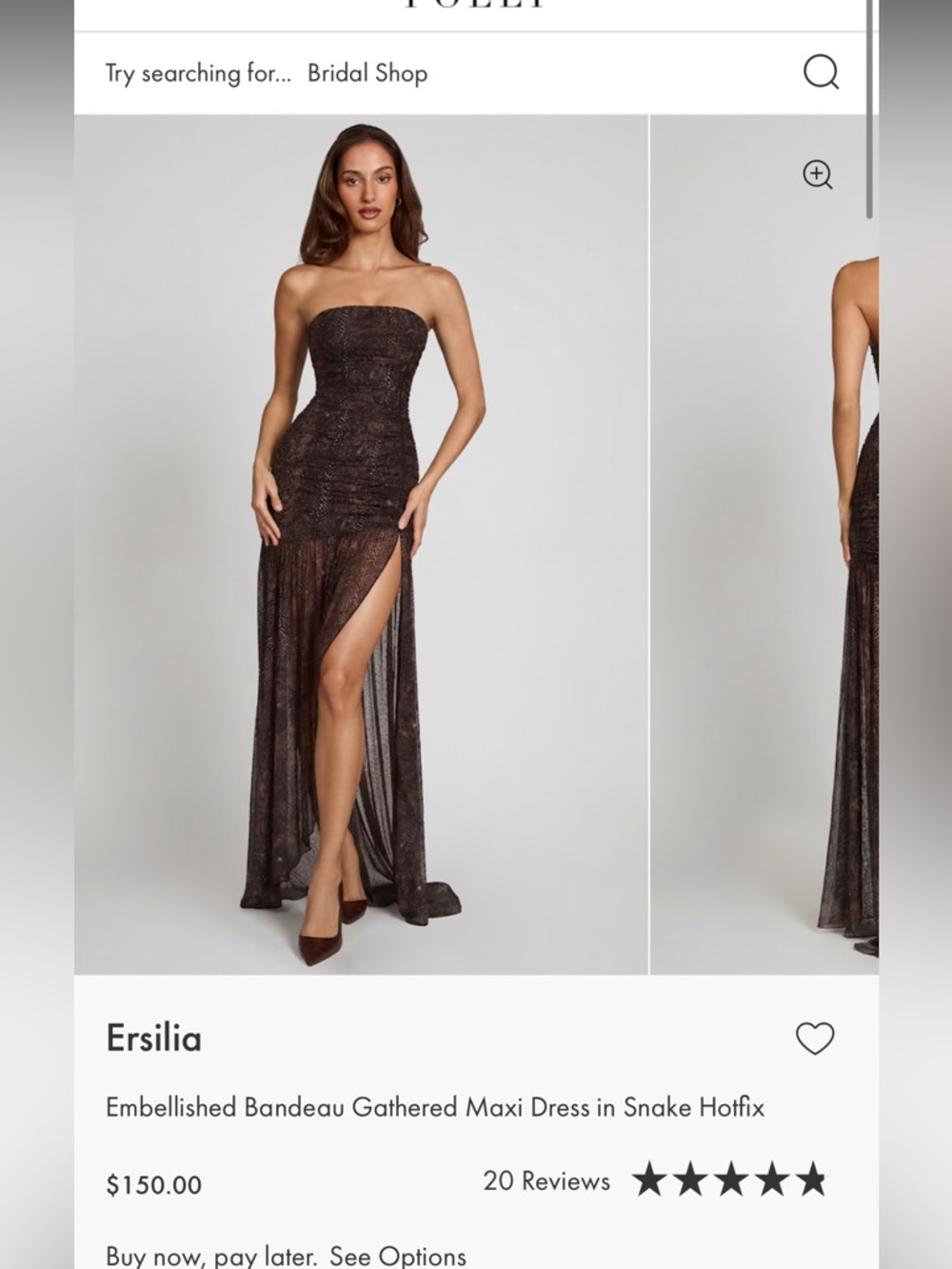 Oh Polly Embellished Snake-Print Bandeau Maxi Dress in Brown